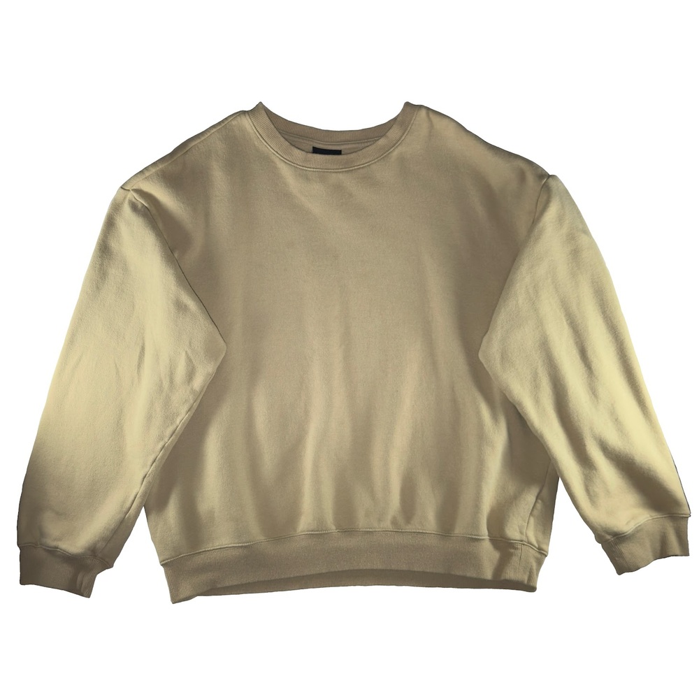 H&M Men's Sweatshirt Size Large Beige Fleece Relaxed Fit Crew Neck Pullover L